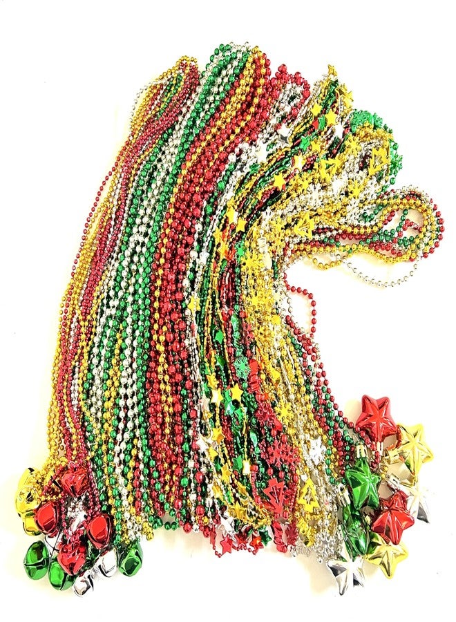 GZYSSL 100 Pcs with 6 Styles Christmas Party Beads Necklaces Red Green Gold Silver Snowflake Santa Jingle Bell Holiday Beads Necklaces Christmas Tree Party Decorations - Image 2